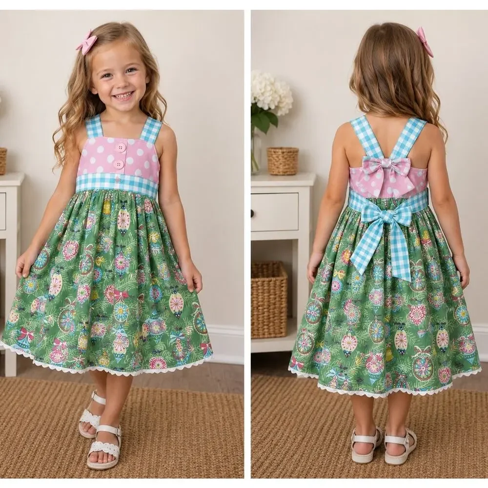 Handmade Girls Dress Jumper Sz 3-4 Pink Polka Dot Bodice Christmas Theme Skirt